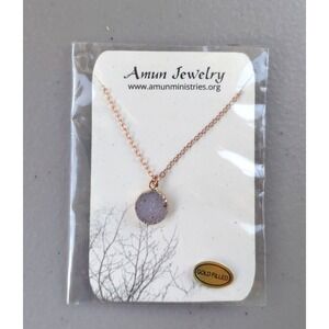 AMUM 14k Gold Fill Necklace Chain Lilac Rough Circle Pendant Delicate Jewelry